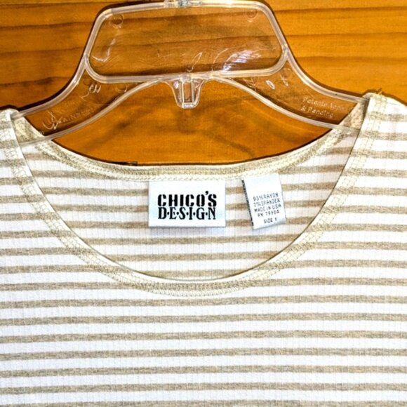 Chico’s Designs Women's Sz 3 Med Tank Top Beige Cream Stripes Sleeveless Stretch - Picture 7 of 9